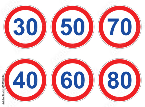 japanese traffic speed limit signs bundle 30 40 50 60 70 80  circle vector