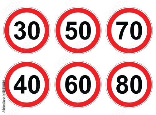 chinese traffic speed limit signs bundle 30 40 50 60 70 80 circle vector