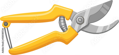Yellow handled pruning shears, ready for garden work.