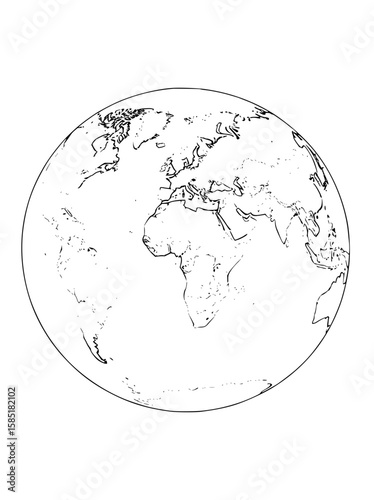 Minimilist a black and white line drawing of a world globe showing continents and land masses in simple detail vector