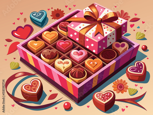 vector of Pleasant box of chocolates. Love heart model for gifting