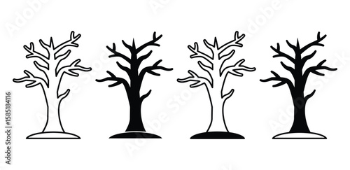 Collection of Simple Black and White Bare Tree Icons Vector Design