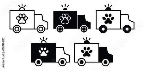 Animal Ambulance Icons Black and White Pet Emergency Vehicle Illustrations Vector Design