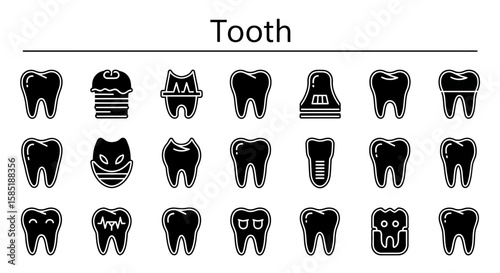 Tooth Icon: Dental Health & Oral Care Solid Black Symbol