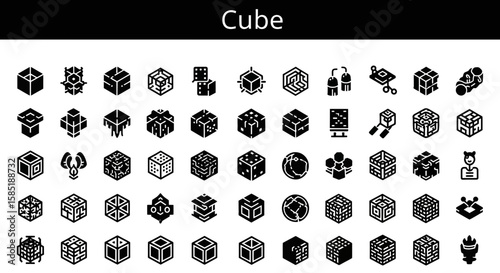 Cube Icon: 3D Object, Geometry & Block Solid Black Symbol