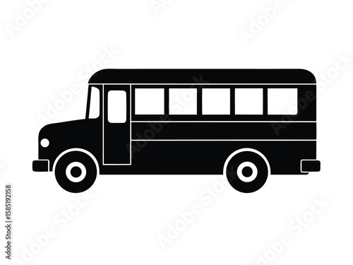 Black and White School Bus Icon Transportation Vector Illustration