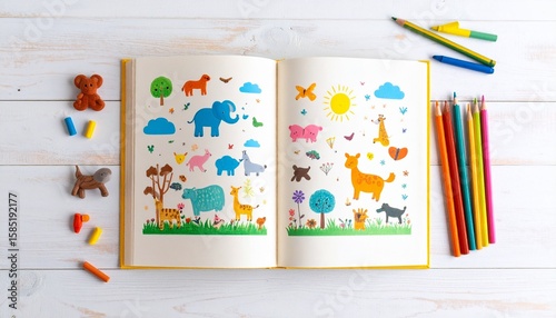 Illustrated Animal Scene in a Children's Coloring Book