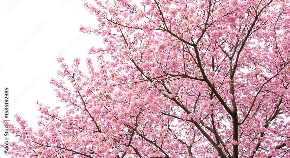 Fototapeta premium 満開の桜 並木道 春風優しく舞い踊る ピンクの花びら. AI Generated