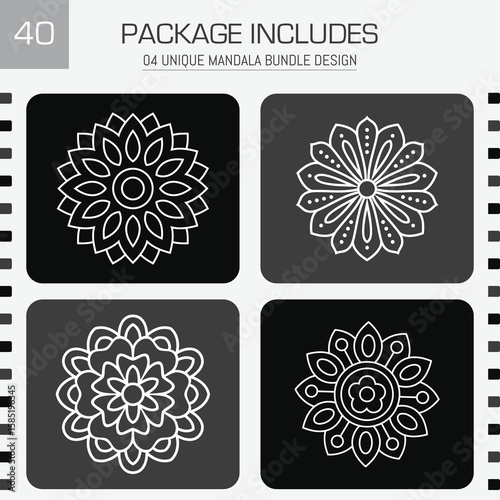 A bundle of four unique minimalist mandala designs in black