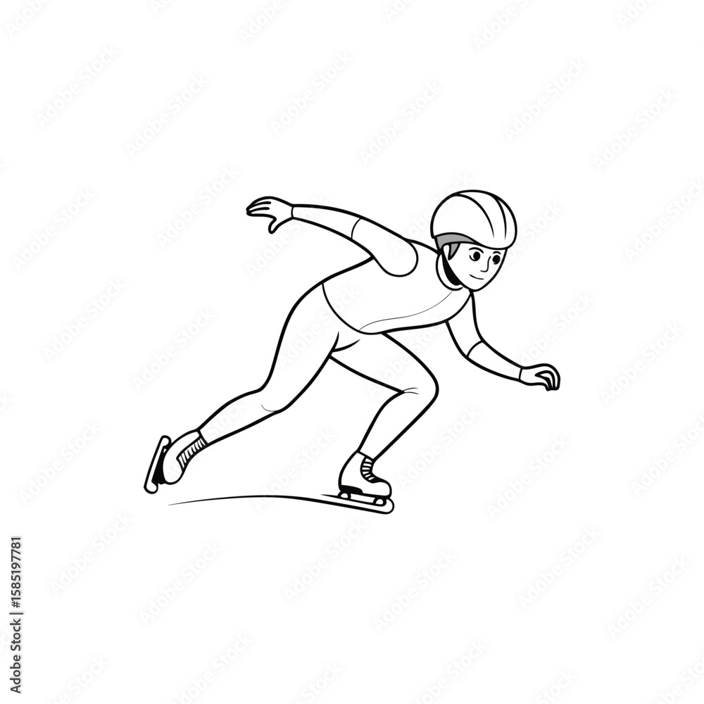 Fototapeta premium Speed skater in action wearing helmet and racing suit isolated on white background