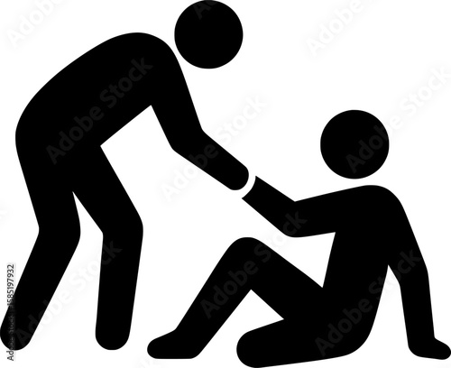 Silhouette of person offering a helping hand to someone sitting on ground symbolizing support, compassion, kindness, empathy, emotional care, moral support and human connection concept
