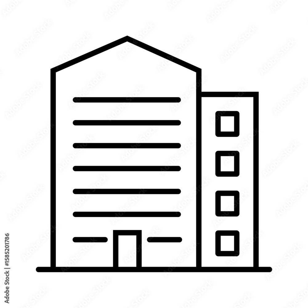 Outline icon of office building or commercial property. Ideal for construction, real estate, or architecture themes. editable stroke. vector illustration