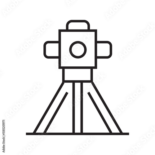 Outline icon of survey tripod used in construction site measurements and land surveying. Editable stroke. vector illustration