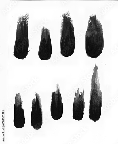 Black Brush Stroke Set on White Background Ideal Visual Resource for Texture Design, Stamps, Decorative Shapes and Art Projects