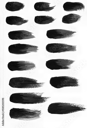 Black Brush Stroke Set on White Background Ideal Visual Resource for Texture Design, Stamps, Decorative Shapes and Art Projects