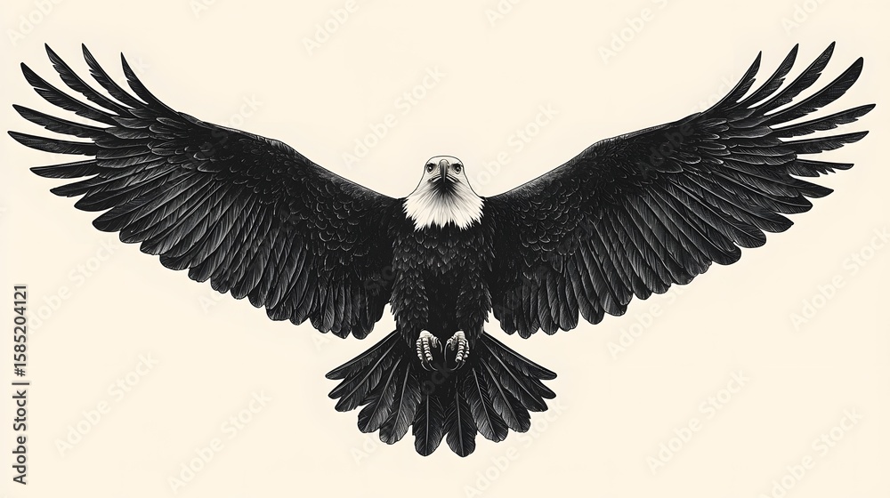 Obraz premium Powerful black eagle with outstretched wings on white background