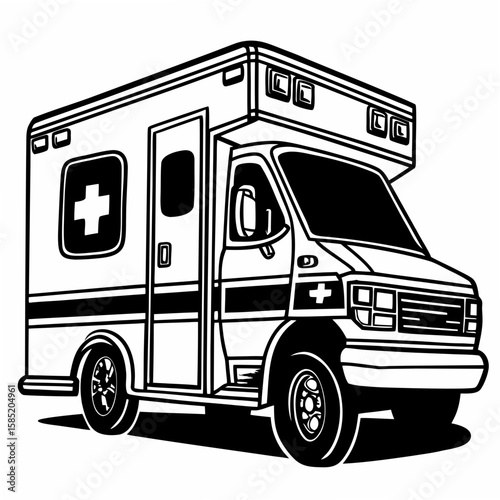 Ambulance vehicle with medical cross symbol transport emergency