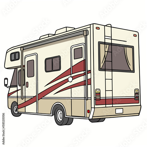 Beige recreational vehicle with red stripe detail motorhome travel trailer
