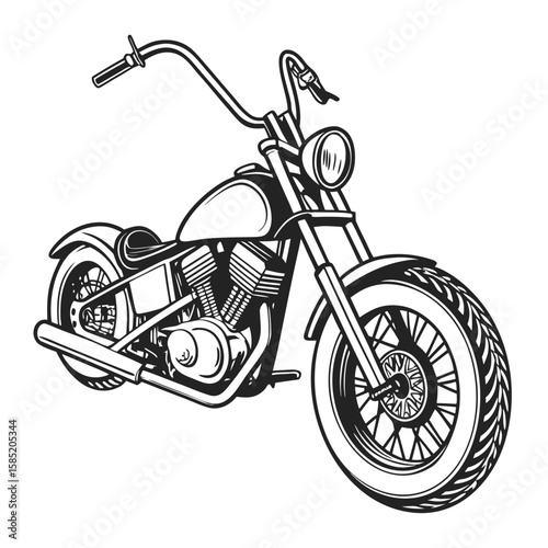 Black and white chopper motorcycle illustration custom vintage