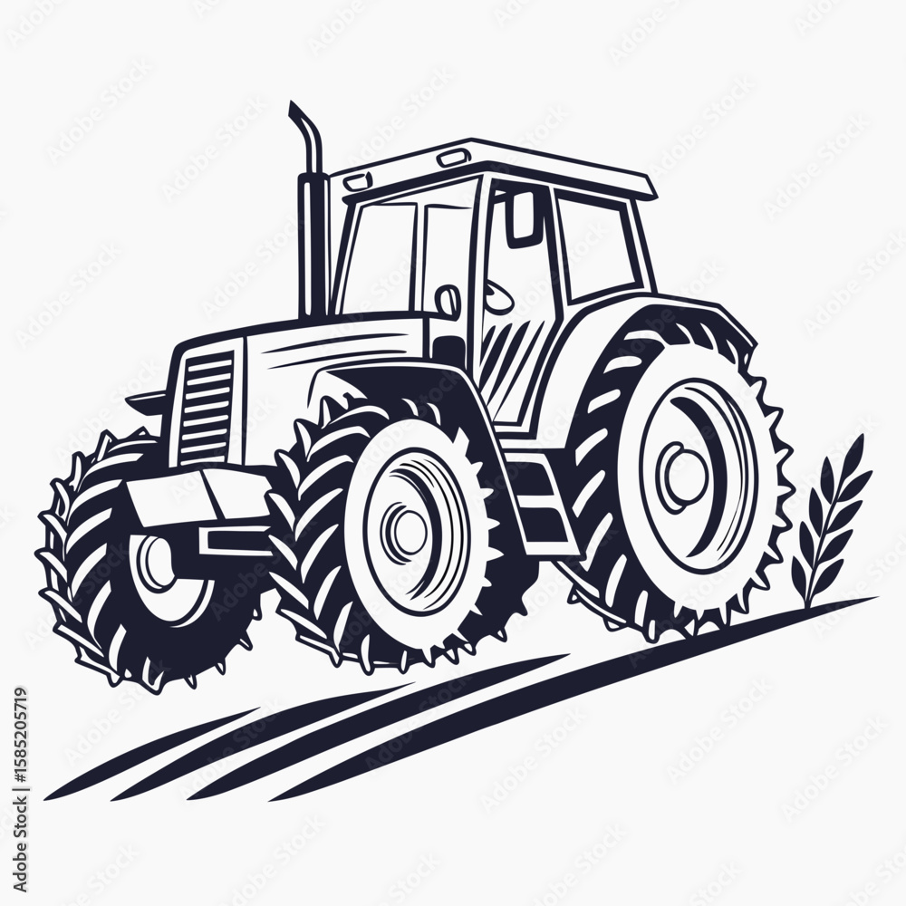 Obraz premium Agricultural tractor with large wheels and wheat stalk