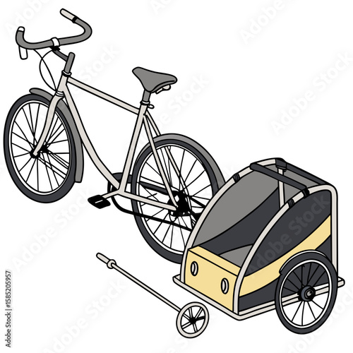 Bicycle with cargo trailer transport grey