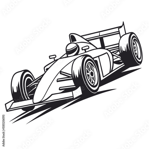 Bold black and white racing car formula one speed