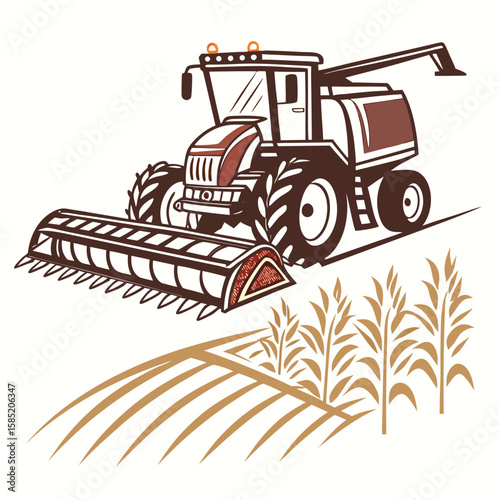 Brown combine harvester in a field agricultural machinery farming