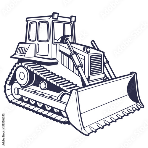 Bulldozer heavy machinery with front blade and tracks construction vehicle earthmover