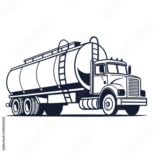 Black and white tanker truck fuel truck liquid transport