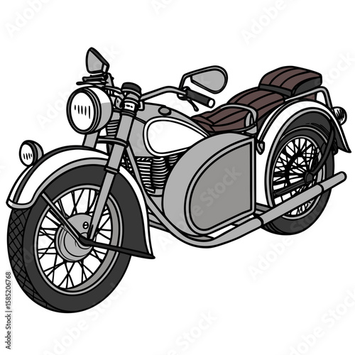 Classic motorbike with sidecar detailed illustration vintage transportation