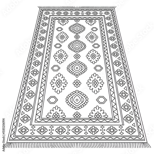 Beautiful line art of a carpet coloring page
