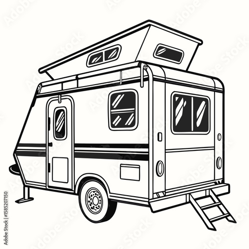 Compact camping trailer with pop up roof and ladder camper travel trailer