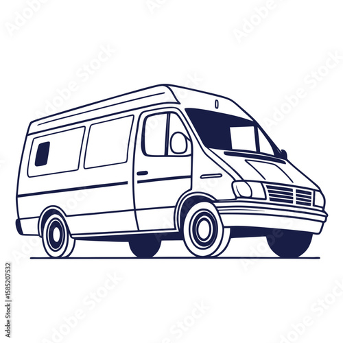 Dark blue delivery van outline on white background vehicle transport