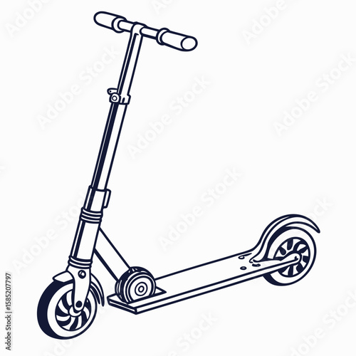 Dark blue outline of a kick scooter with two wheels vector