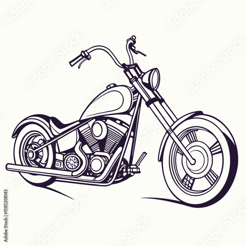 Custom chopper motorcycle line art vintage retro