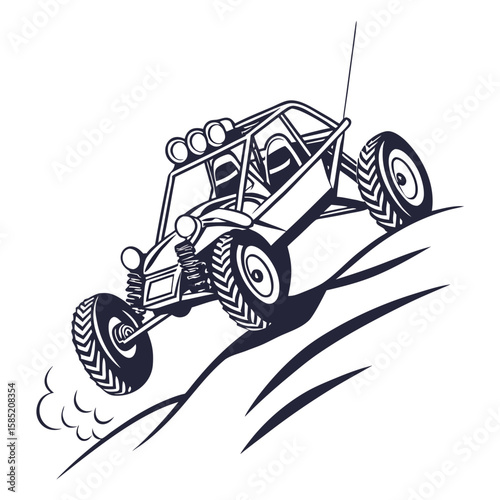 Dune buggy racing up a hill off road vehicle
