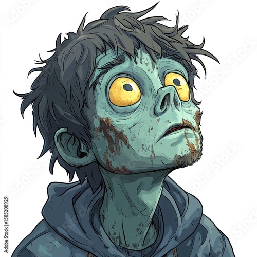 Zombie boy cartoon character isolated on white background. Halloween 2d illustration. Zombie Isolated on white. Zombie 2d illustration. Halloween. Halloween Concept Cut-out Sticker.	
