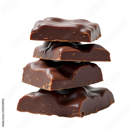 A stack of chocolate squares isolated on transparent background