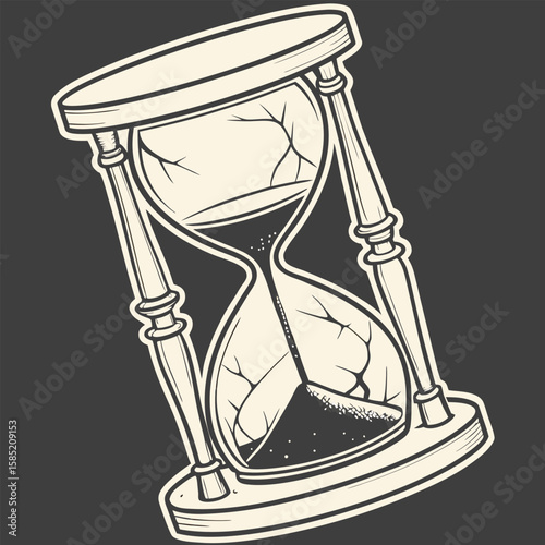 Antique Hourglass with Cracked Glass Showing Falling Sand
