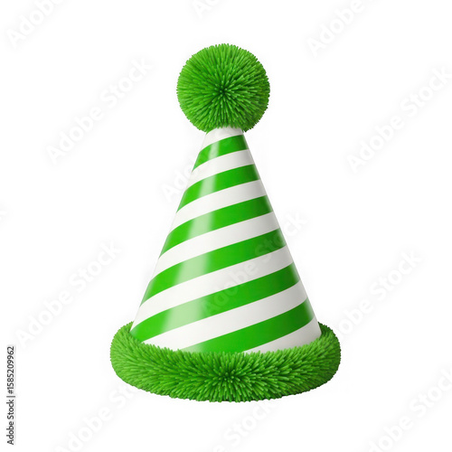 Wallpaper Mural Festive green and white striped party hat with fluffy pom pom and trim isolated on transparent background Torontodigital.ca