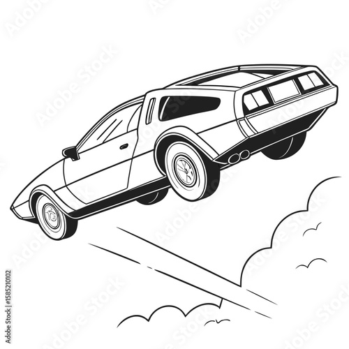 Futuristic car flying through clouds flying car hover car