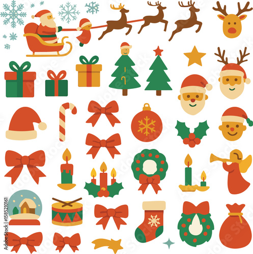 Christmas icon set  black vector symbols isolated on background.eps