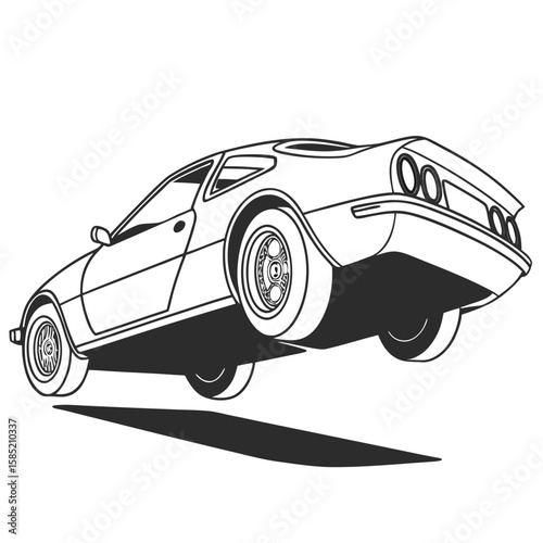 Futuristic sports car levitating in air hovering vehicle