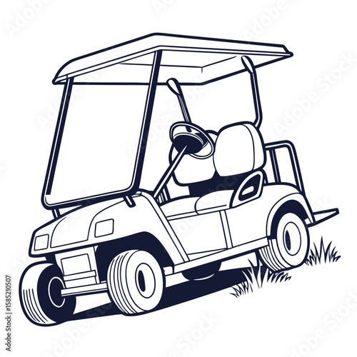 black and white golf cart on grass clip art preview