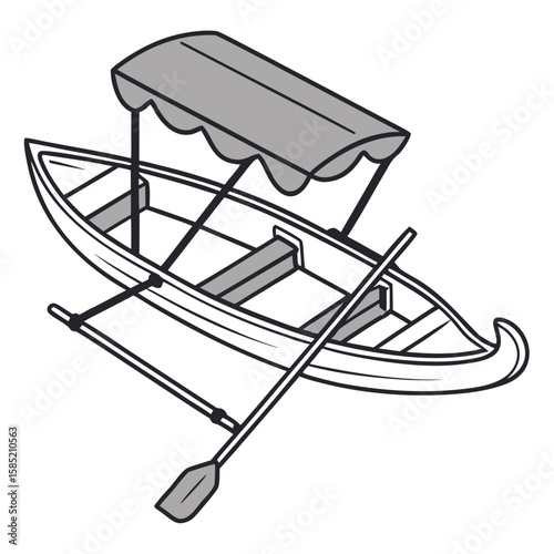 Gray canopy boat with oars watercraft vessel