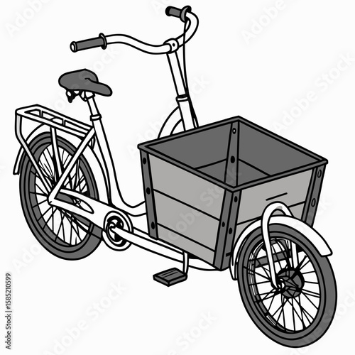 Gray cargo bicycle with large wooden box cargo bike