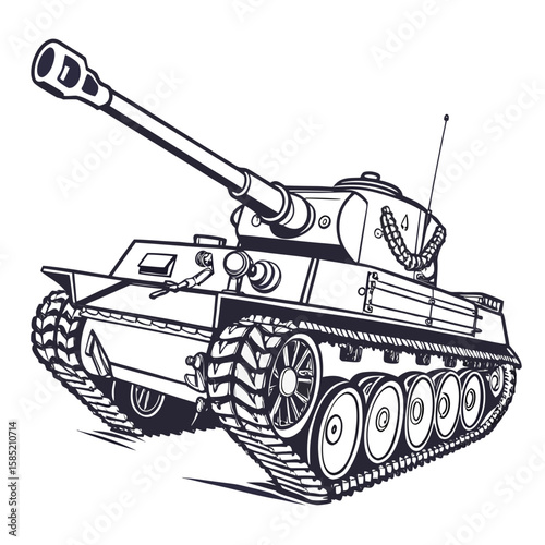 Heavy armored vehicle with large cannon tank military