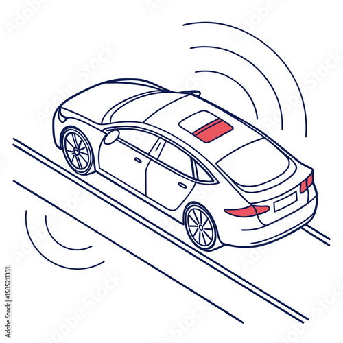 Futuristic autonomous car on road with signal waves self driving car futuristic vehicle