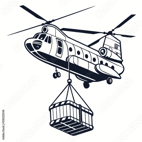 Heavy lift helicopter transporting cargo aviation military