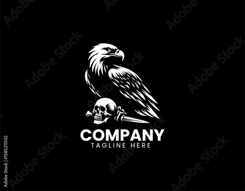 Powerful Eagle Perched Skull Dominance Freedom Strength Vector Logo Design